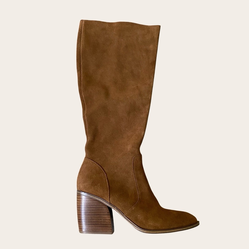 Steve Madden Knee High Boots Women 8.5 Brown Suede Block Heels Western Boho
